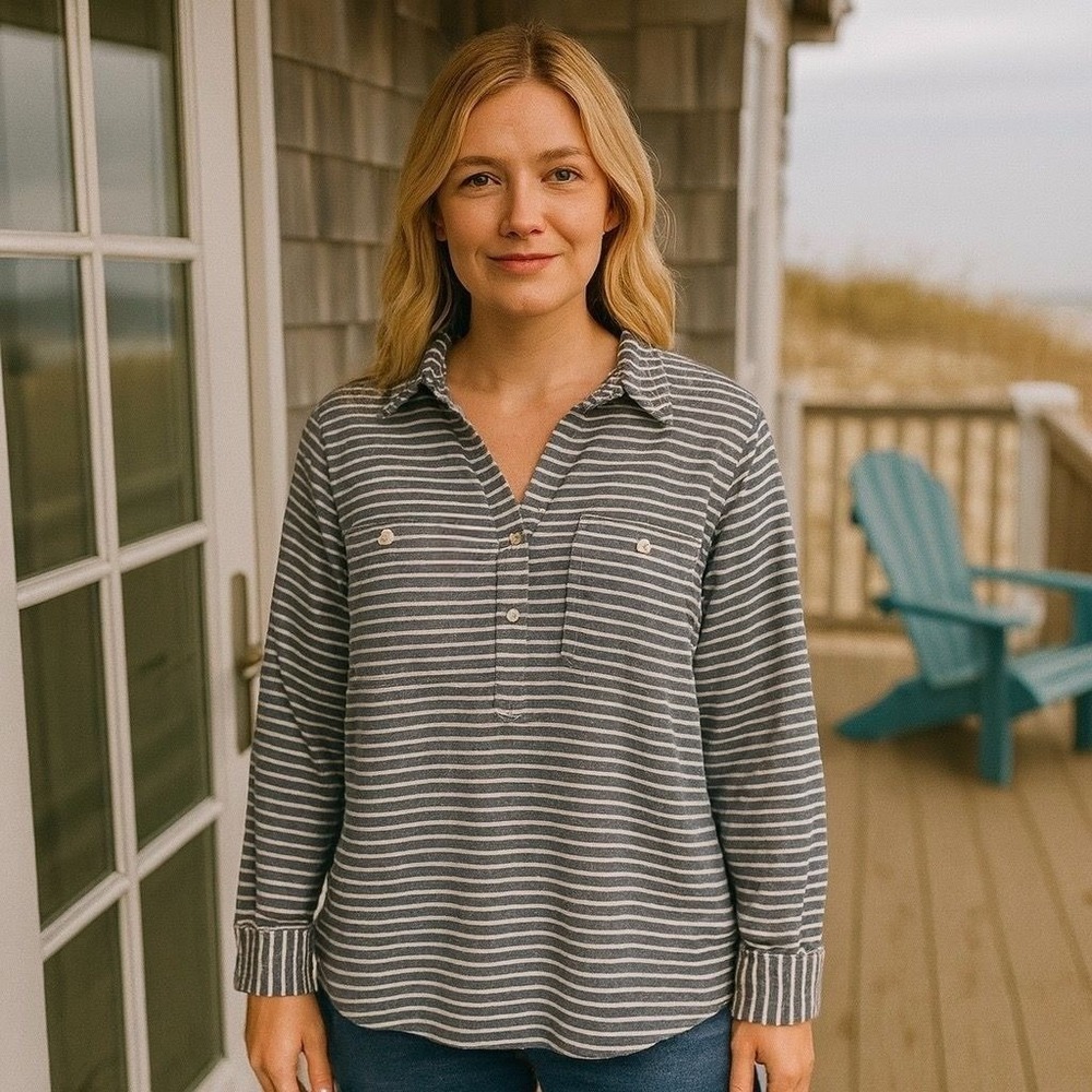 Madewell Stripe Lightweight Long Sleeve Button Up Coastal Comfort Travel S